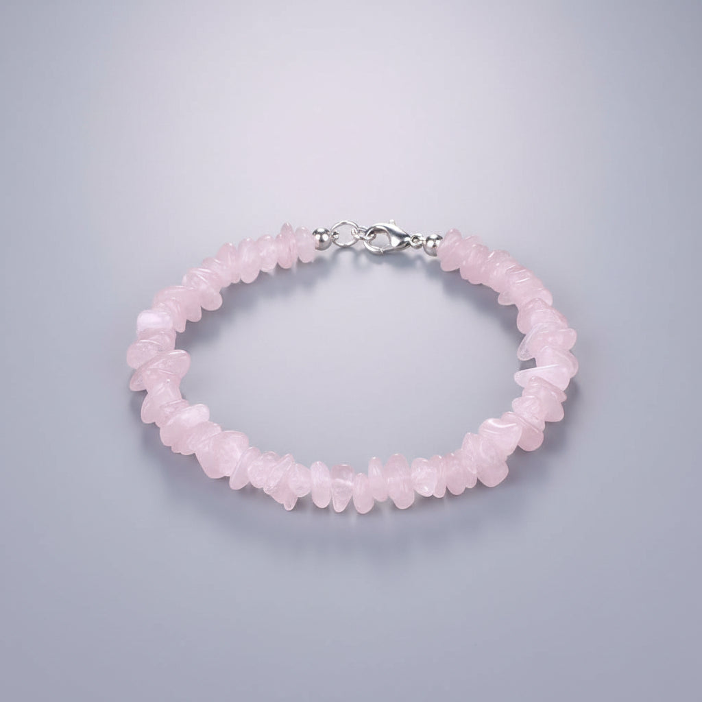 Rose Quartz Uncut Beads Bracelet-Double Layer