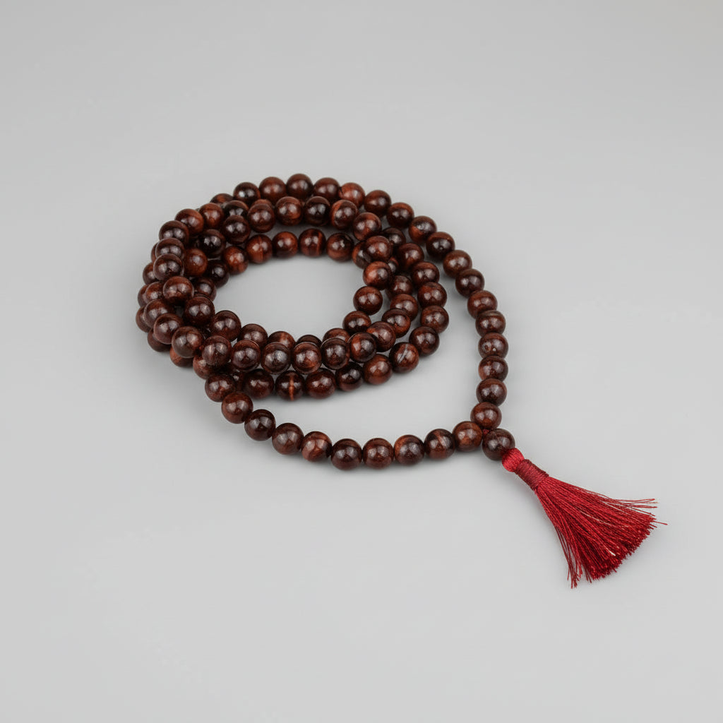 Red Tiger Eye Round Mala Without Knots-10 mm