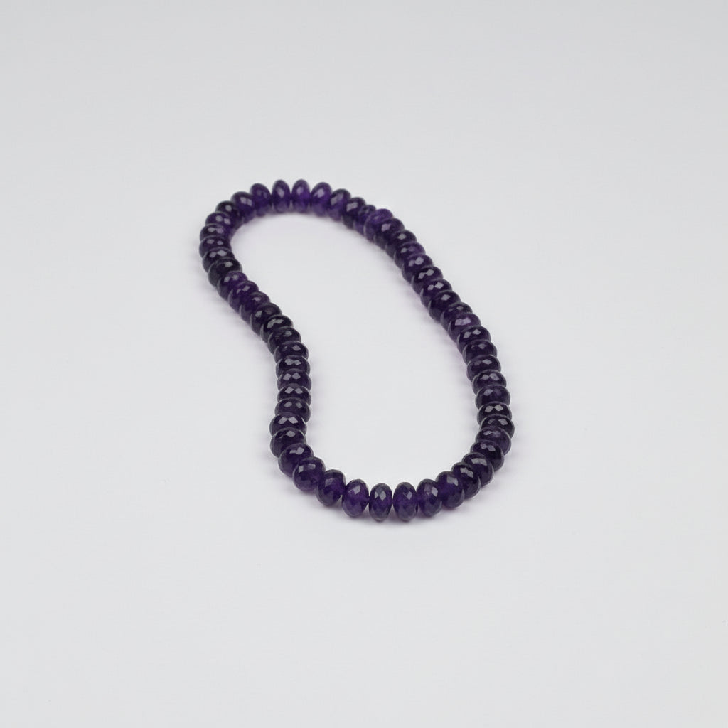 Amethyst Faceted Elliptical Beads Necklace-6 x 8 mm
