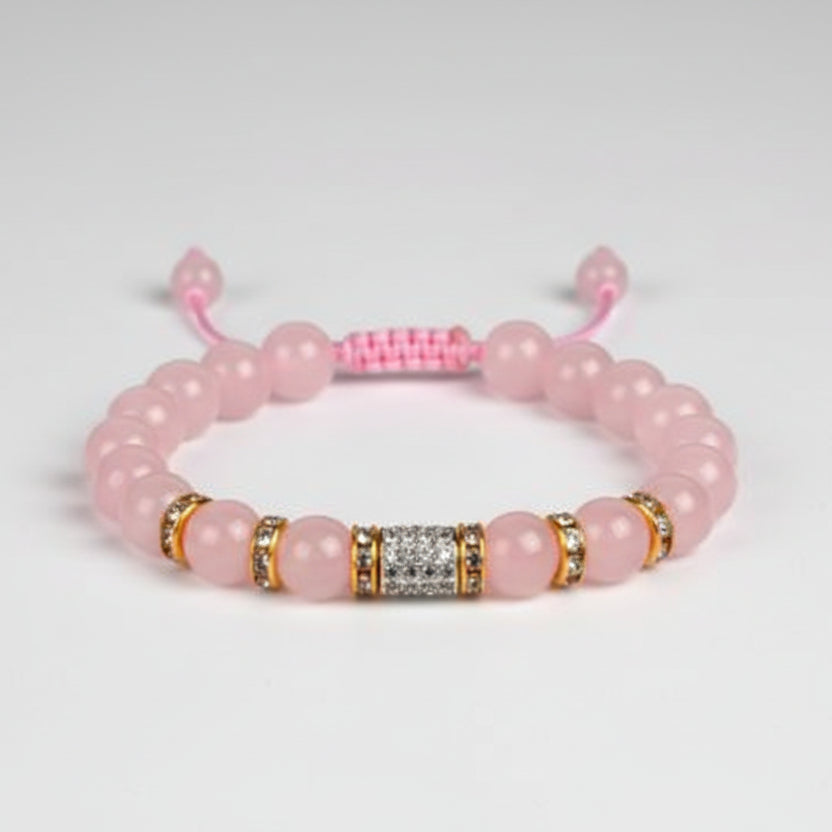 Rose Quartz with Buddha Bracelet (8 mm)-Thread