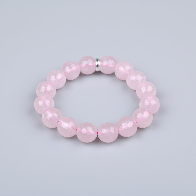 Rose Quartz Faceted Beads Bracelet-12 mm