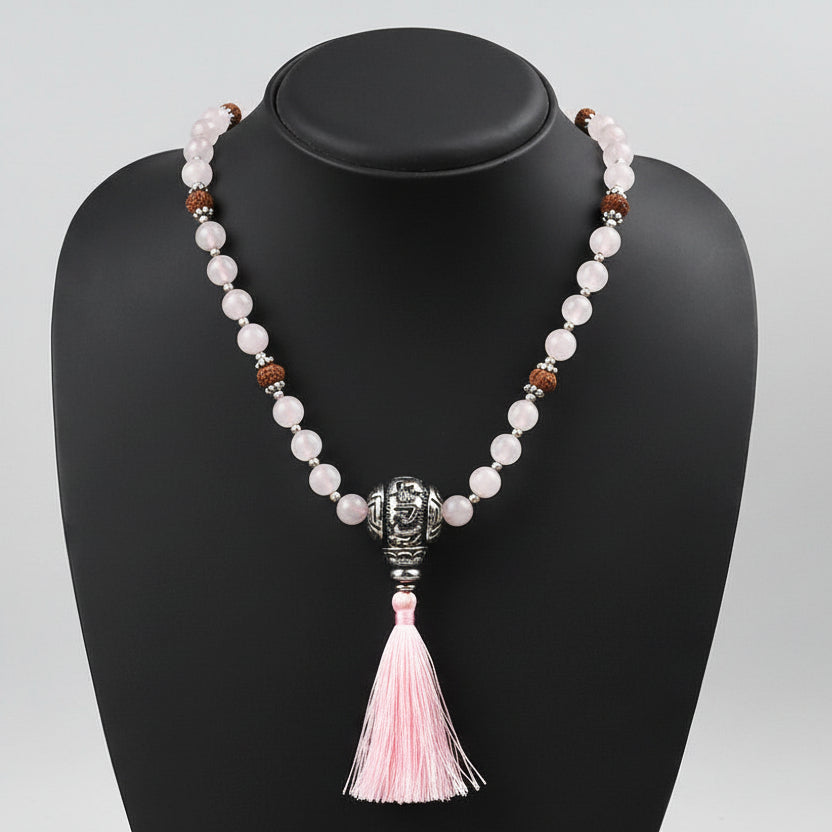 Rose Quartz & 7 Mukhi Rudraksha Mala