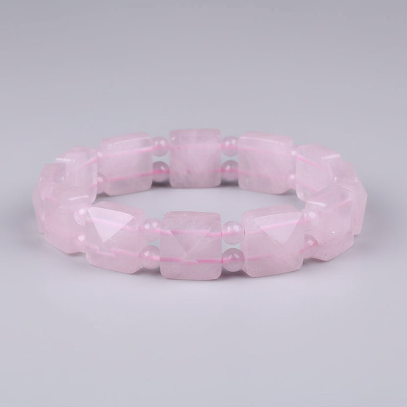 Rose Quartz Square & Round Shape Beads Bracelet