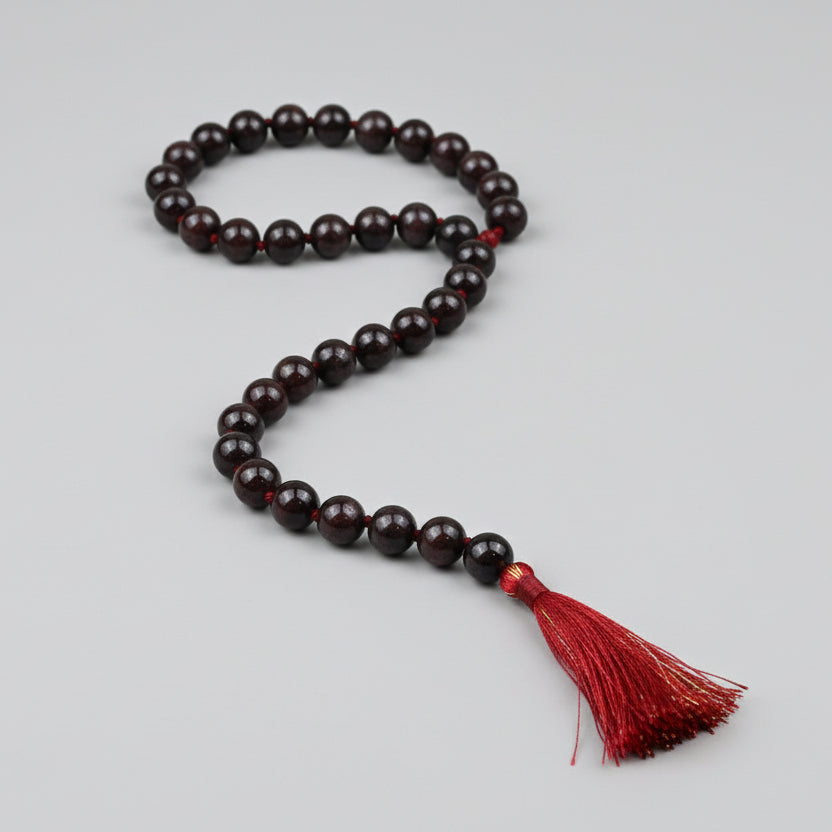 Natural Garnet Knotted Mala-9 mm
