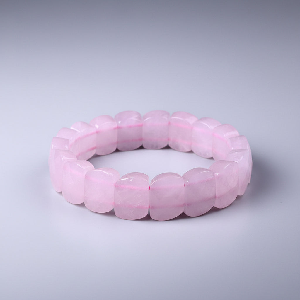 Rose Quartz Faceted Rhombus Shape Beads Bracelet