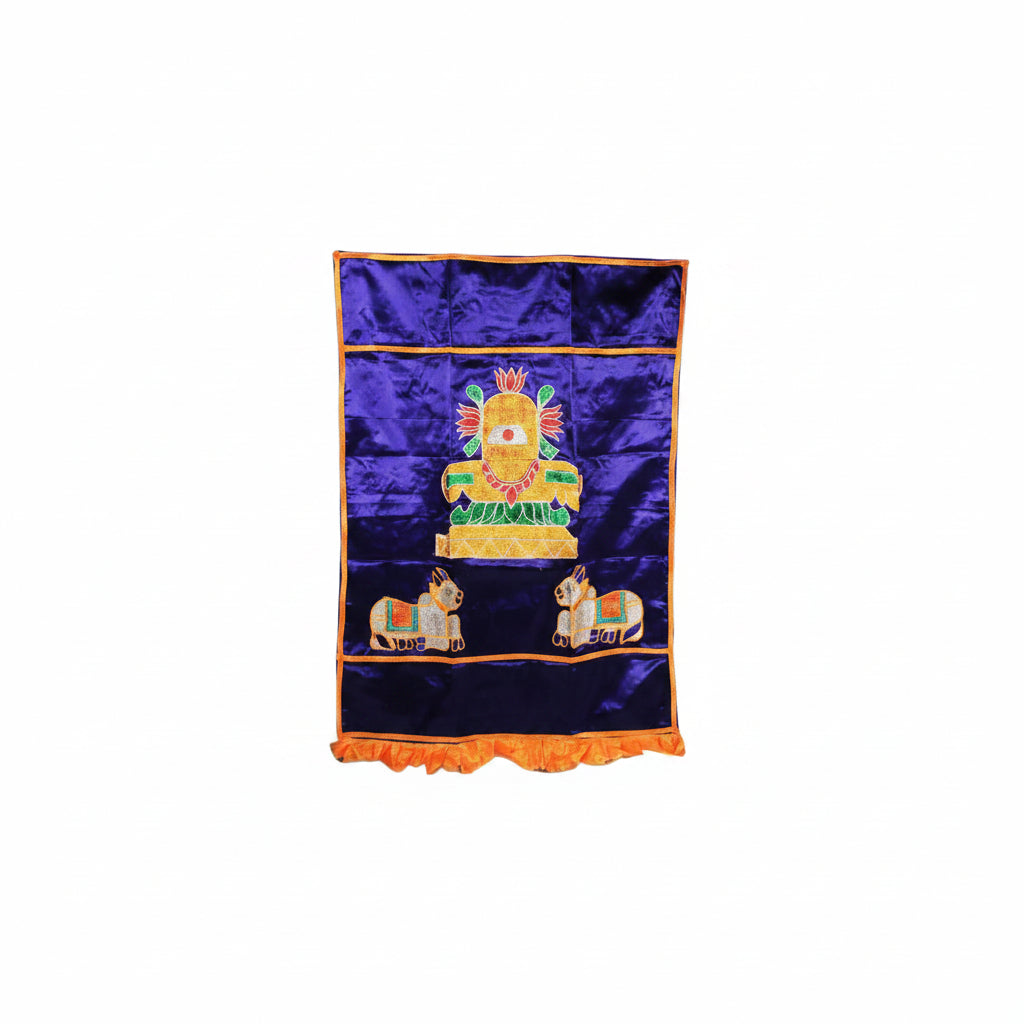 Temple Curtain Nandi and Shivling Design-Blue