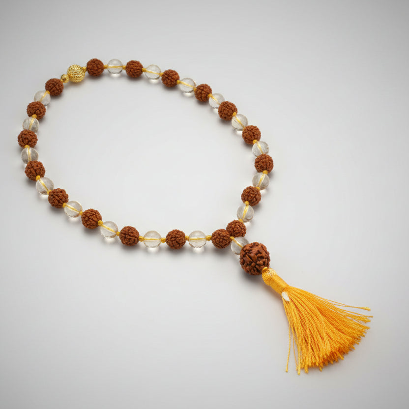 4 Mukhi Java Mala With Citrine Beads-108+1 Beads