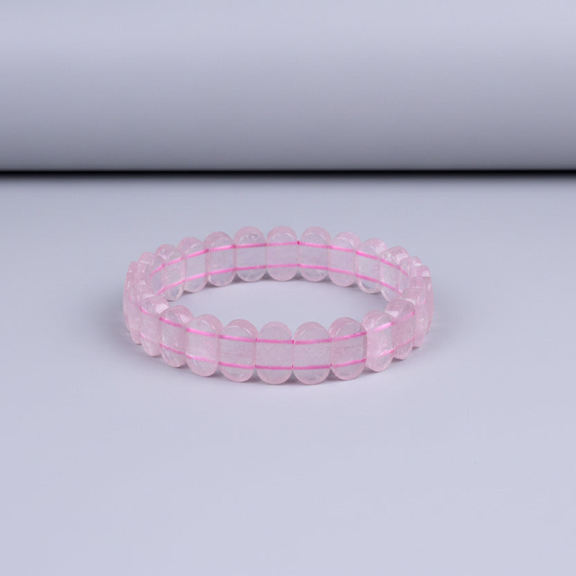 Rose Quartz Faceted Flat Oval Beads Elastic Bracelet