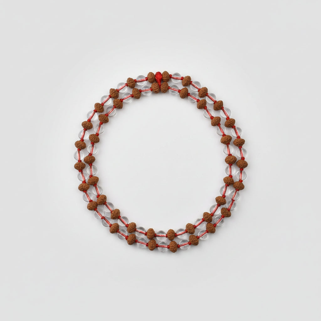 9 Mukhi Rudraksha & Sphatik Beads Mala-8 mm