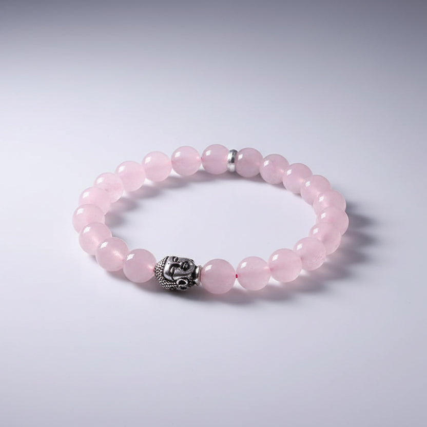 Rose Quartz Buddha Charm Bracelet-8 mm