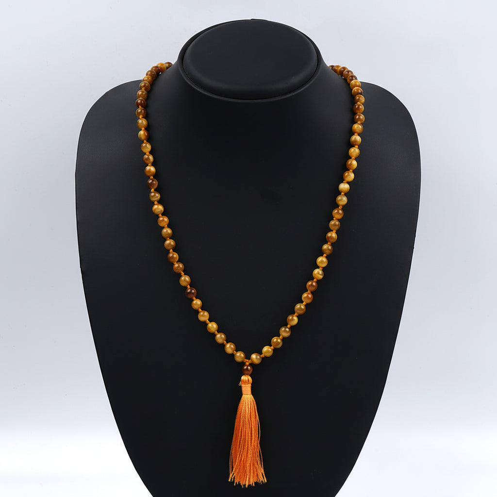 Brown Cat's Eye Knotted Mala-6 mm