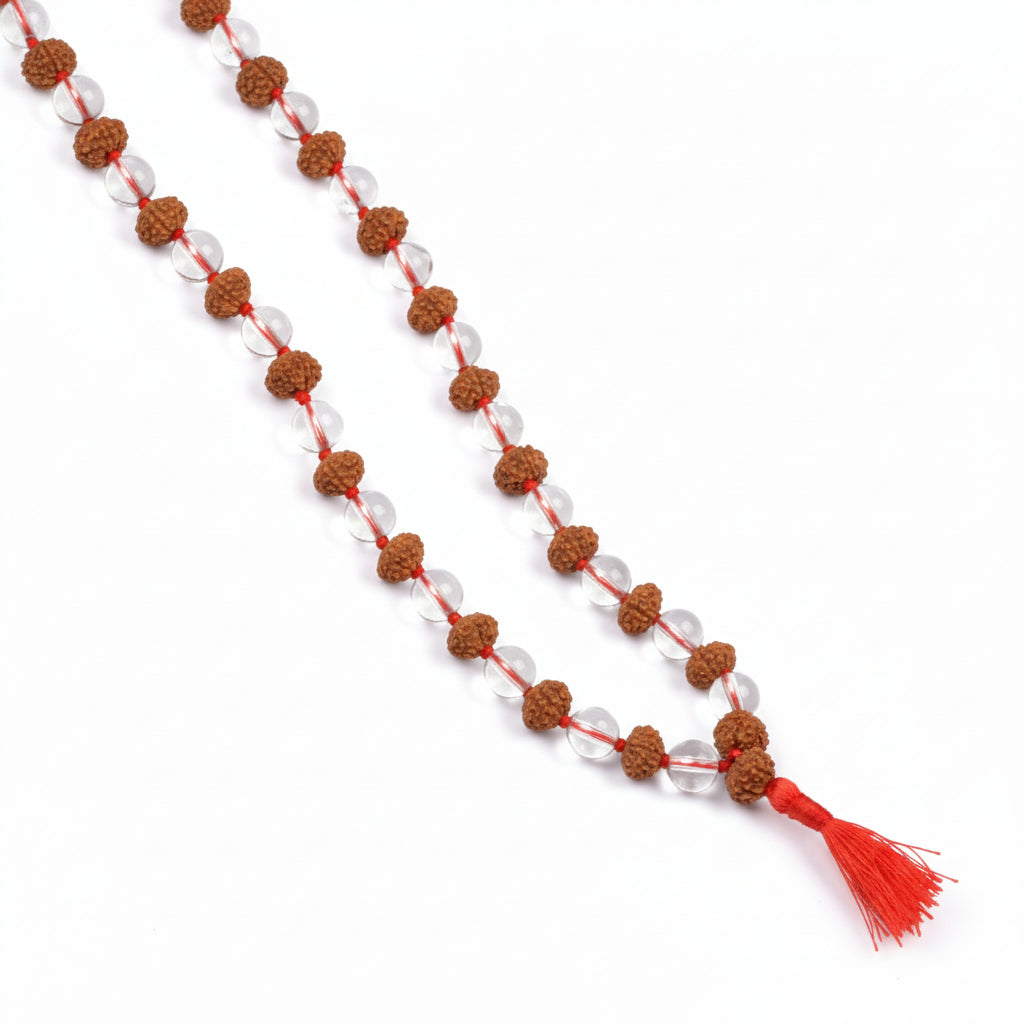 9 Mukhi Rudraksha & Sphatik Beads Mala-8 mm