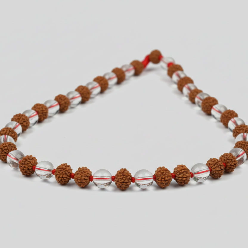 9 Mukhi Rudraksha & Sphatik Beads Mala-6 mm