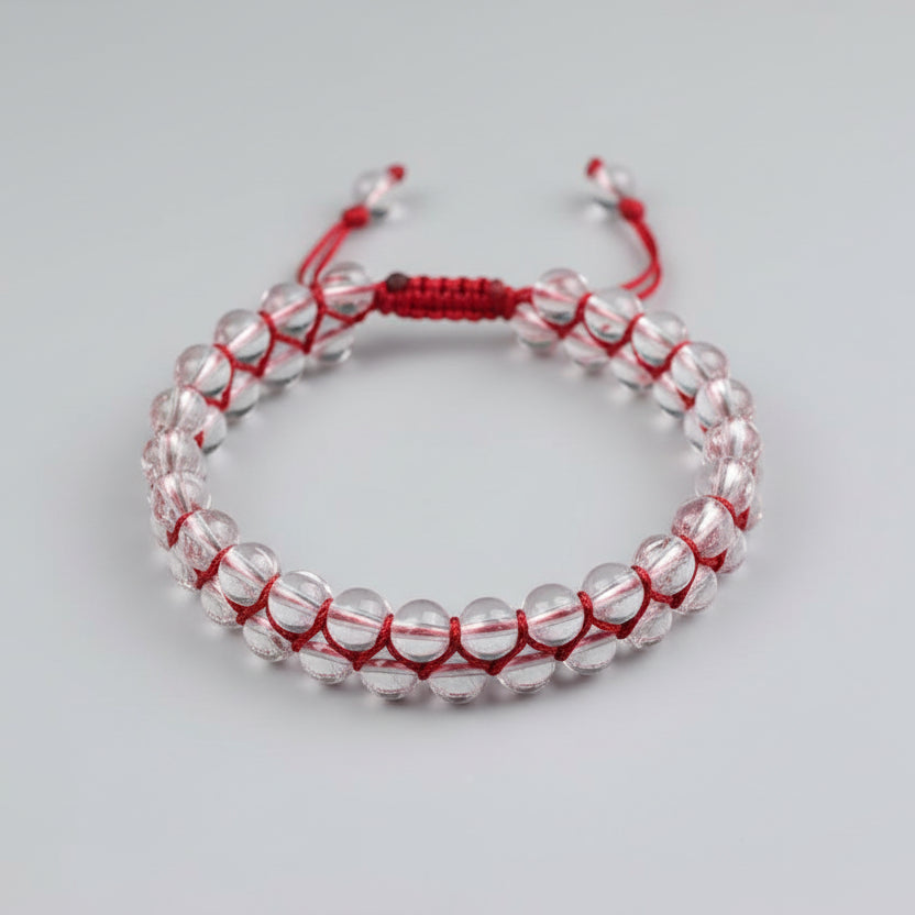 Round Sphatik Double Turn Bracelet-Red Thread