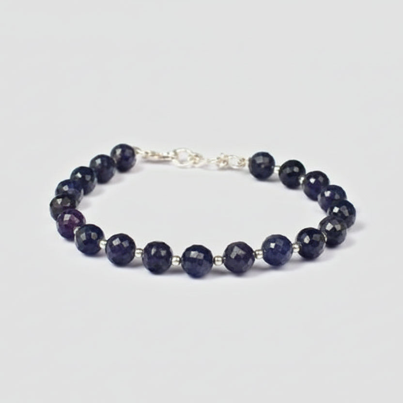 Blue Sapphire Faceted Bracelet (Round Shaped) 7 mm