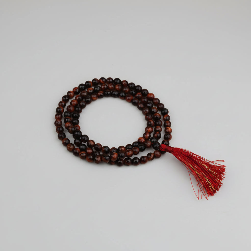Red Tiger Eye Faceted Round Mala Without Knots-6 mm