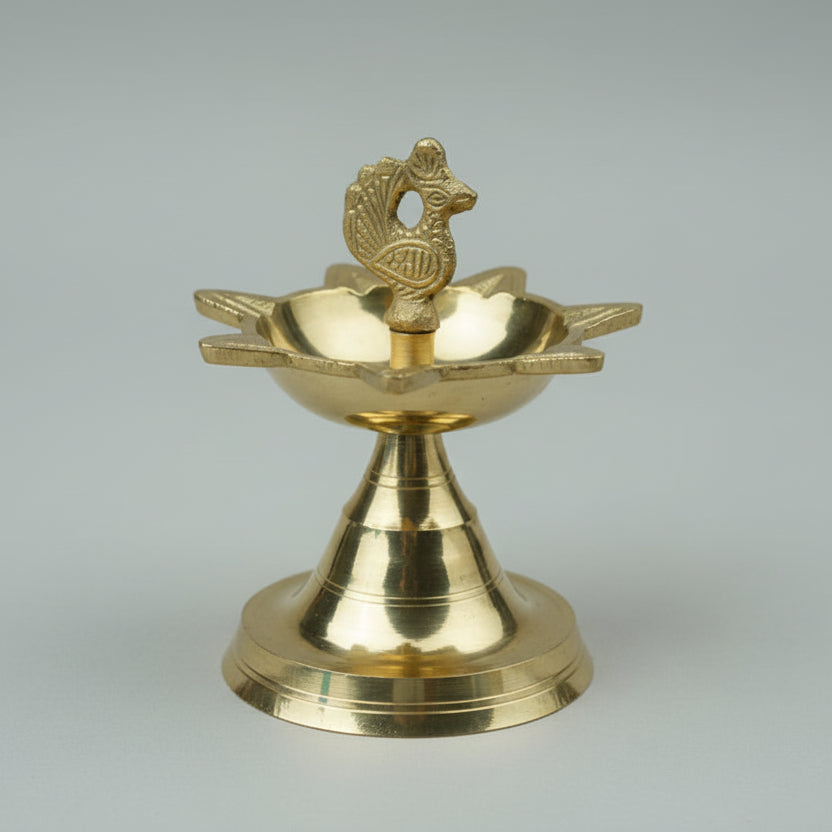 Brass Peacock Samai Oil Lamp-Small