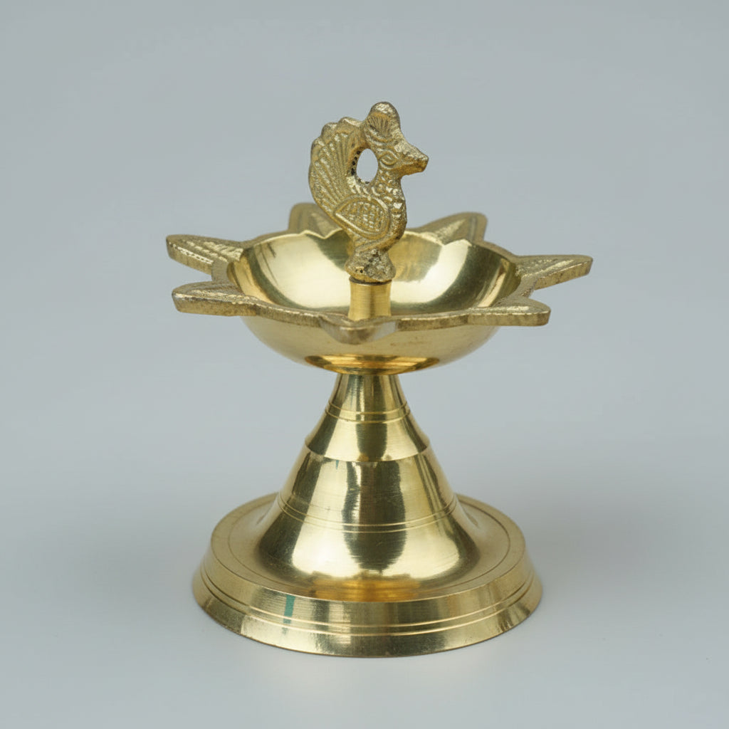 Brass Peacock Samai Oil Lamp-Large