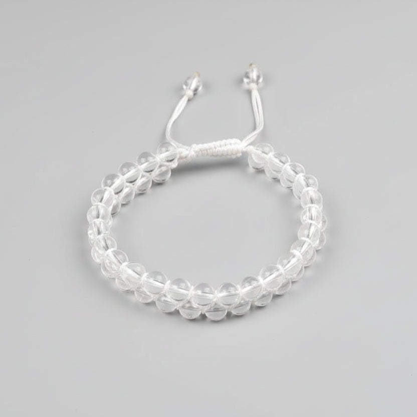 Round Sphatik Double Turn Bracelet-White Thread