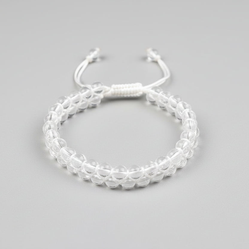 Round Sphatik Double Turn Bracelet-Blue Thread