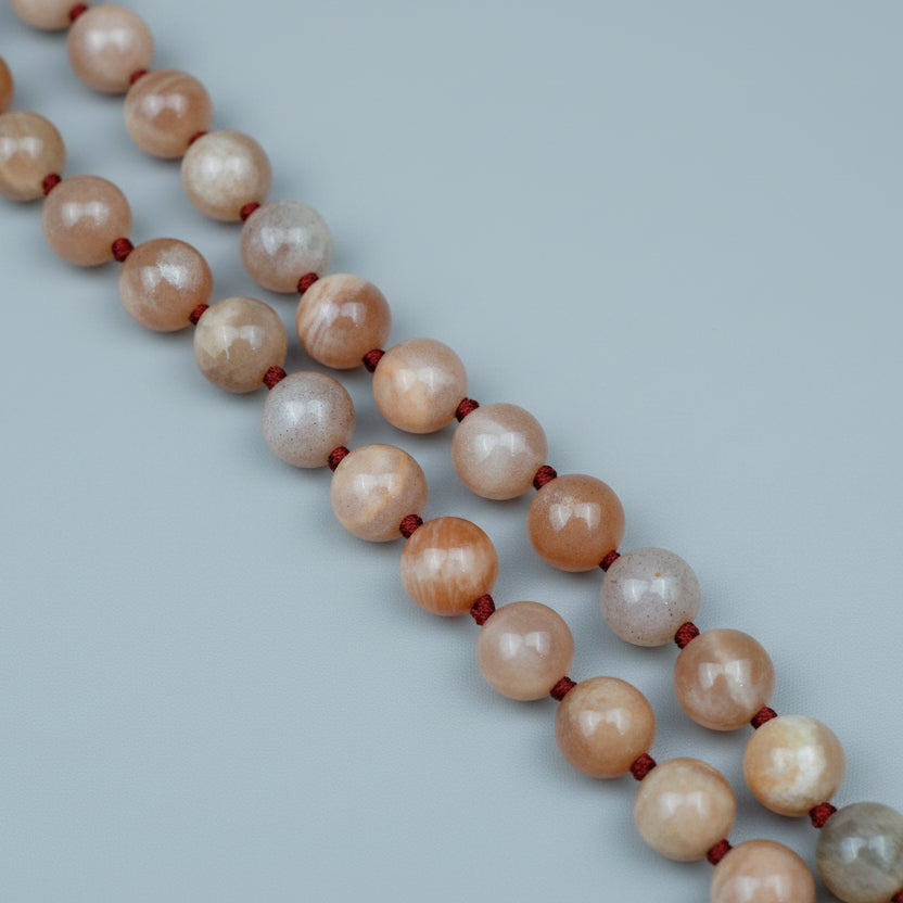 Natural Sunstone Knotted Mala-6 mm