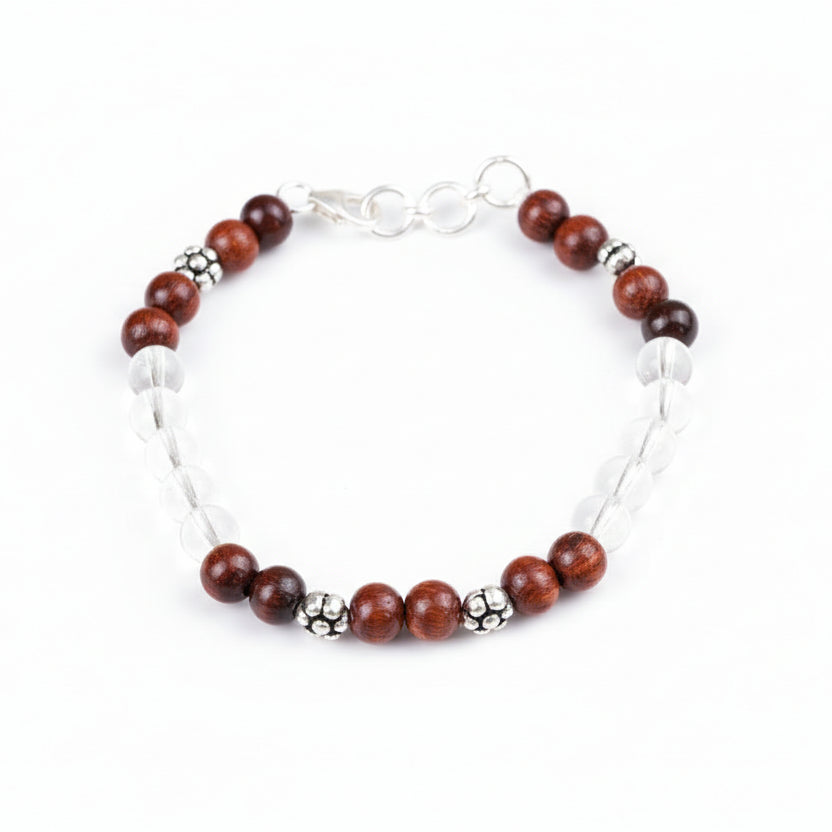 Round Sphatik & Red Sandalwood Bracelet-6 mm