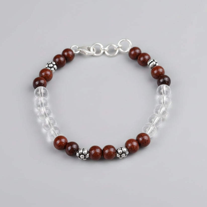 Round Sphatik & Red Sandalwood Bracelet-10 mm