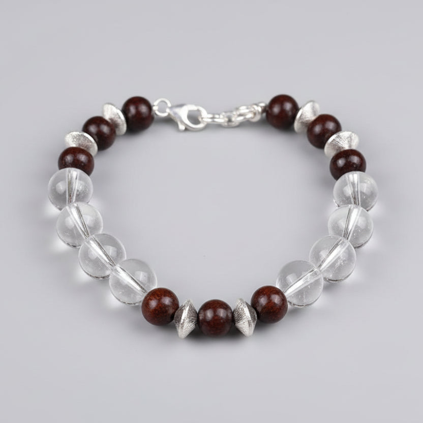 Round Sphatik & Red Sandalwood Bracelet-8 mm