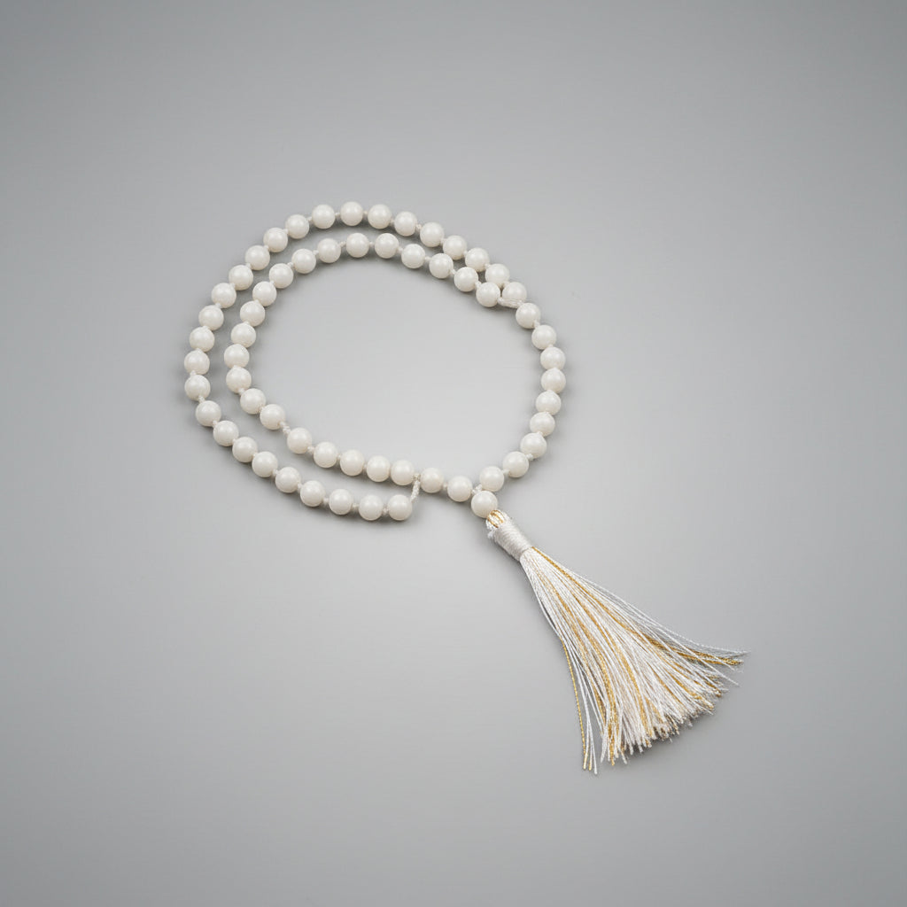 White Coral Knotted Mala-6 mm