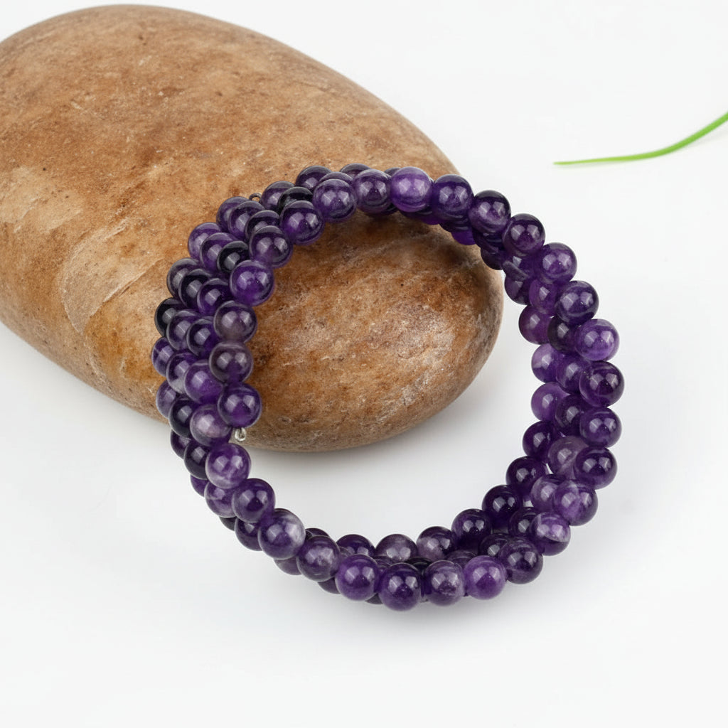 Amethyst Beads Spiral Stack Bracelet-6 mm