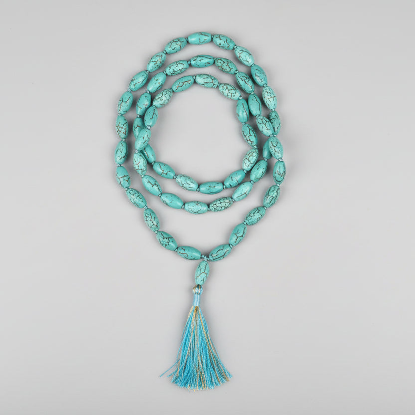 Turquoise Firoza Drum Beads Mala-13 x 8 mm