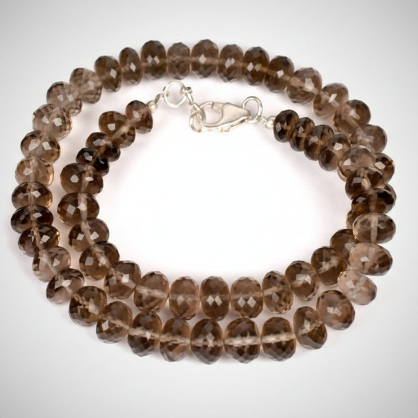 Smoky Quartz Faceted Button Shaped Beads Necklace-76 gms