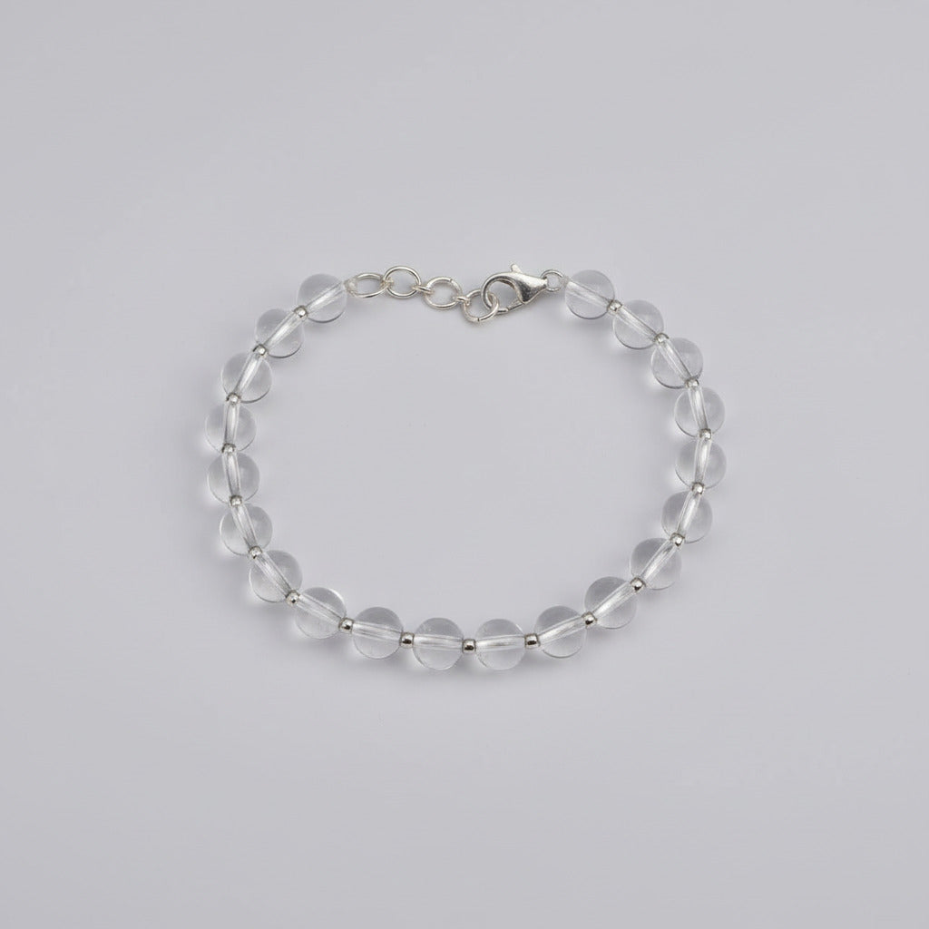 Round Sphatik Bracelet with Silver Balls & Hook-8 mm