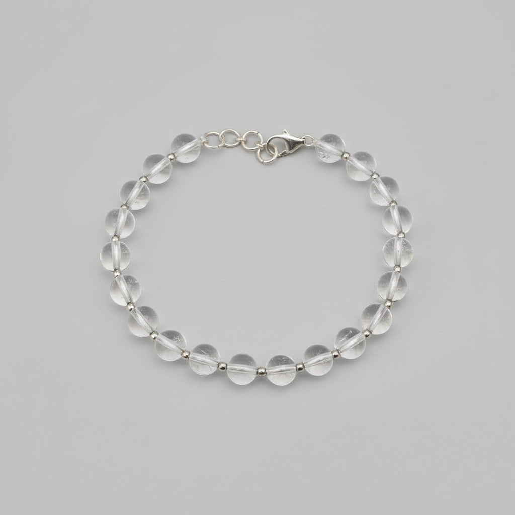 Round Sphatik Bracelet with Silver Balls & Hook-10 mm