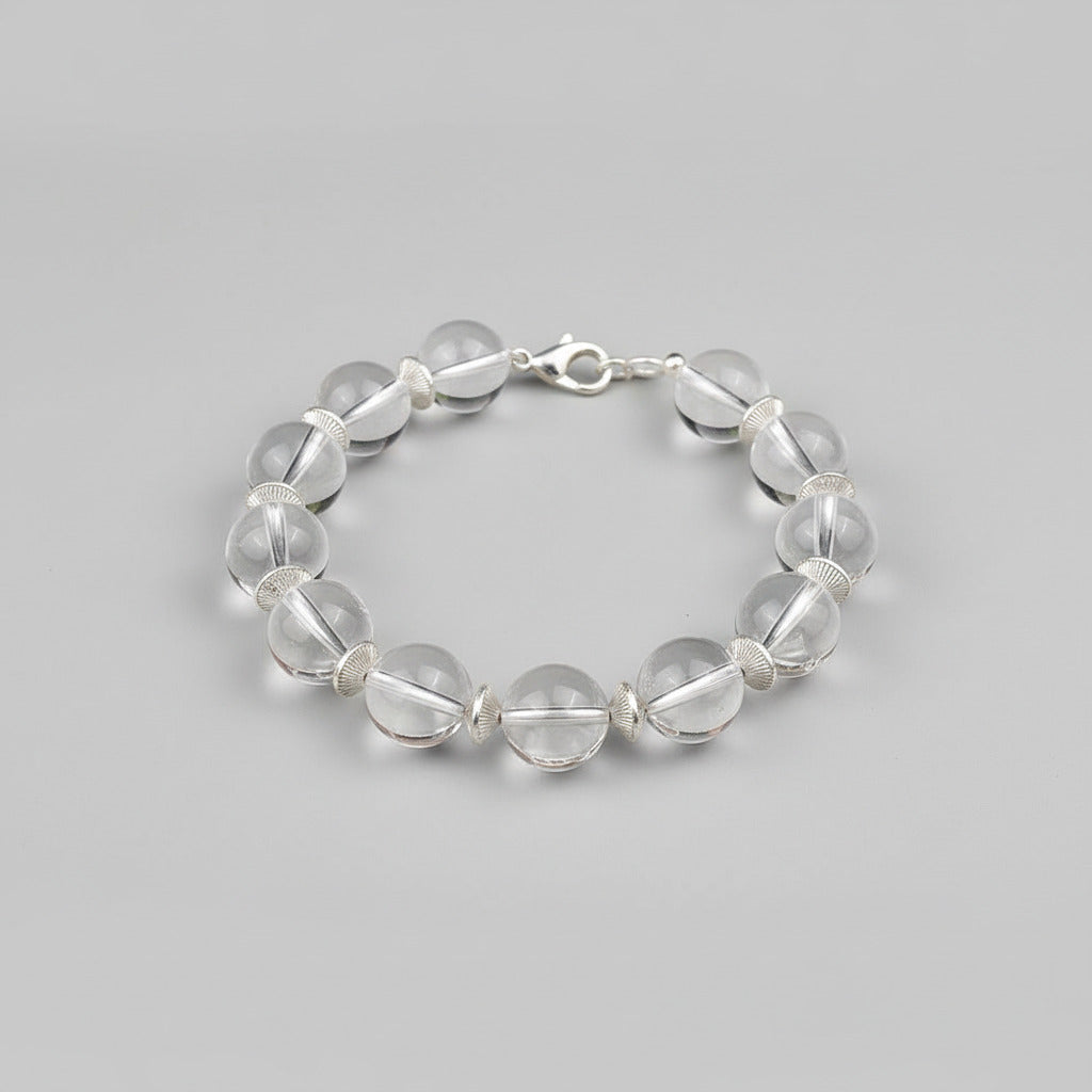 Round Sphatik Bracelet with Silver Balls & Hook-10 mm