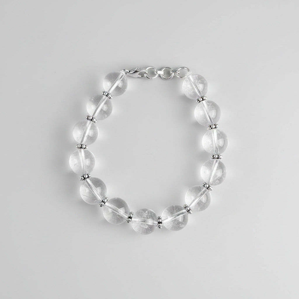 Round Sphatik Bracelet with Silver Chakri & Hook-8 mm