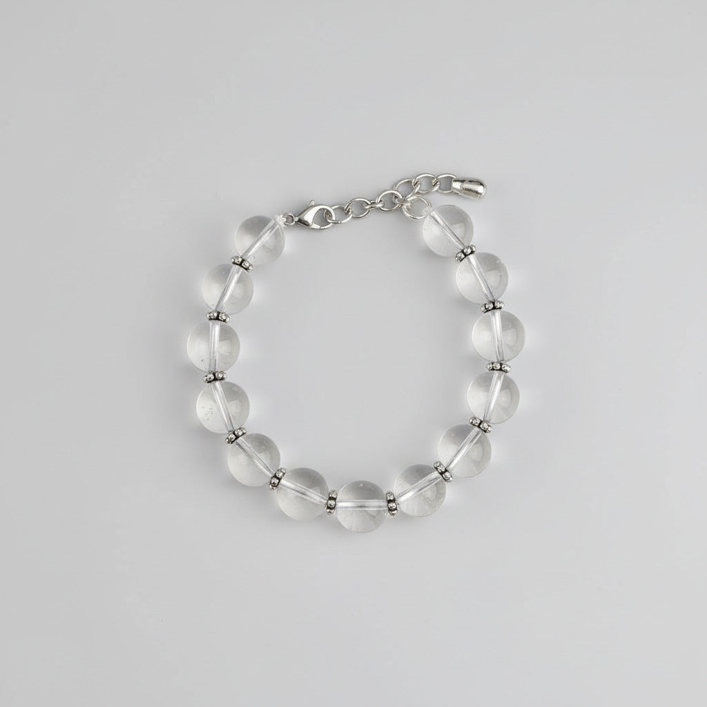 Round Sphatik Bracelet with Silver Chakri & Hook-10 mm