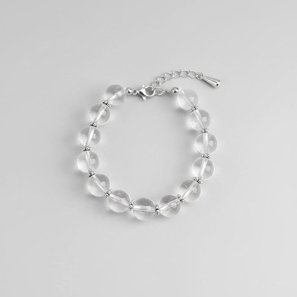 Round Sphatik Bracelet with Silver Chakri & Hook-7 mm