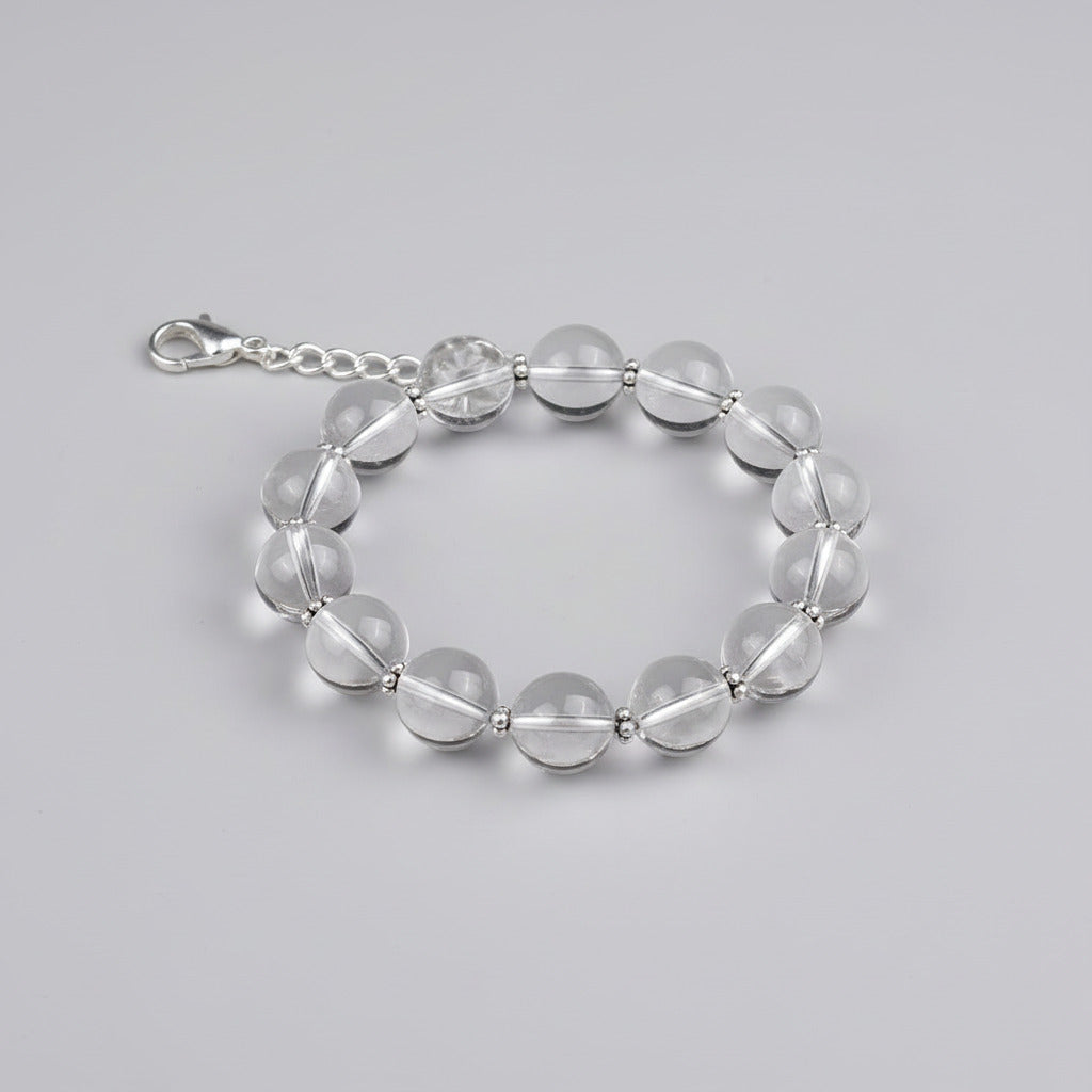 Round Sphatik Bracelet with Silver Chakri & Hook-10 mm