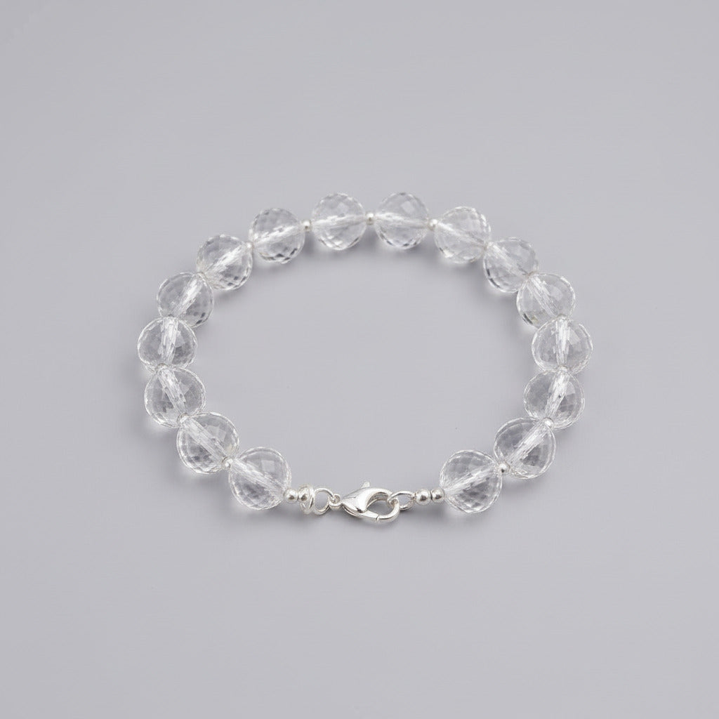 Round Faceted Sphatik Bracelet with Silver Balls & Hook-8 mm
