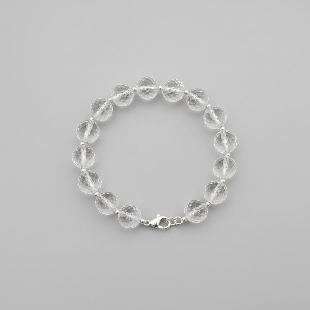 Round Faceted Sphatik Bracelet with Silver Balls & Hook-6 mm