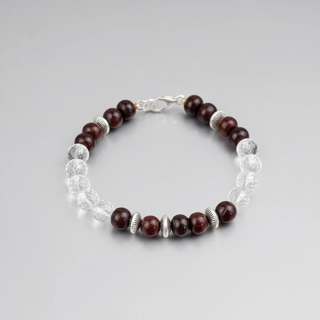 Round Faceted Sphatik & Red Sandalwood Bracelet-10 mm