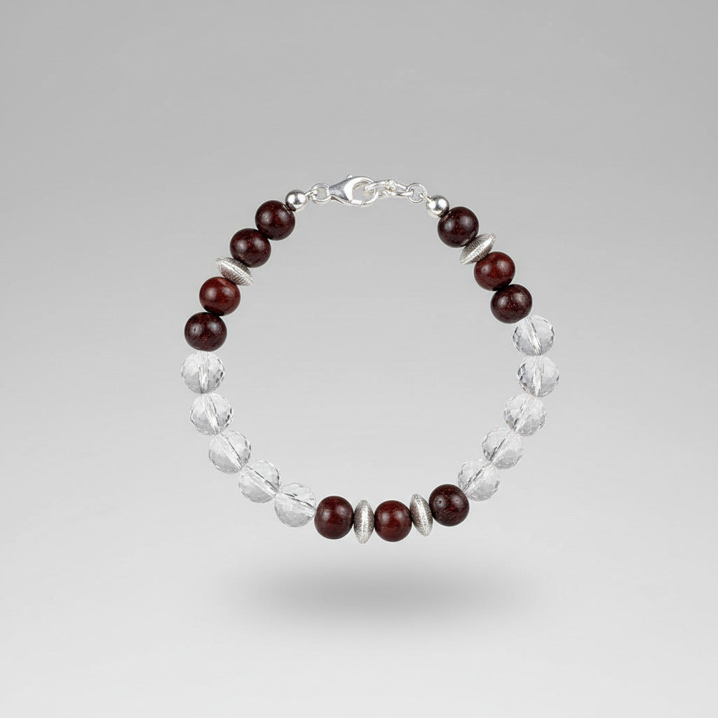 Round Faceted Sphatik & Red Sandalwood Bracelet-7 mm