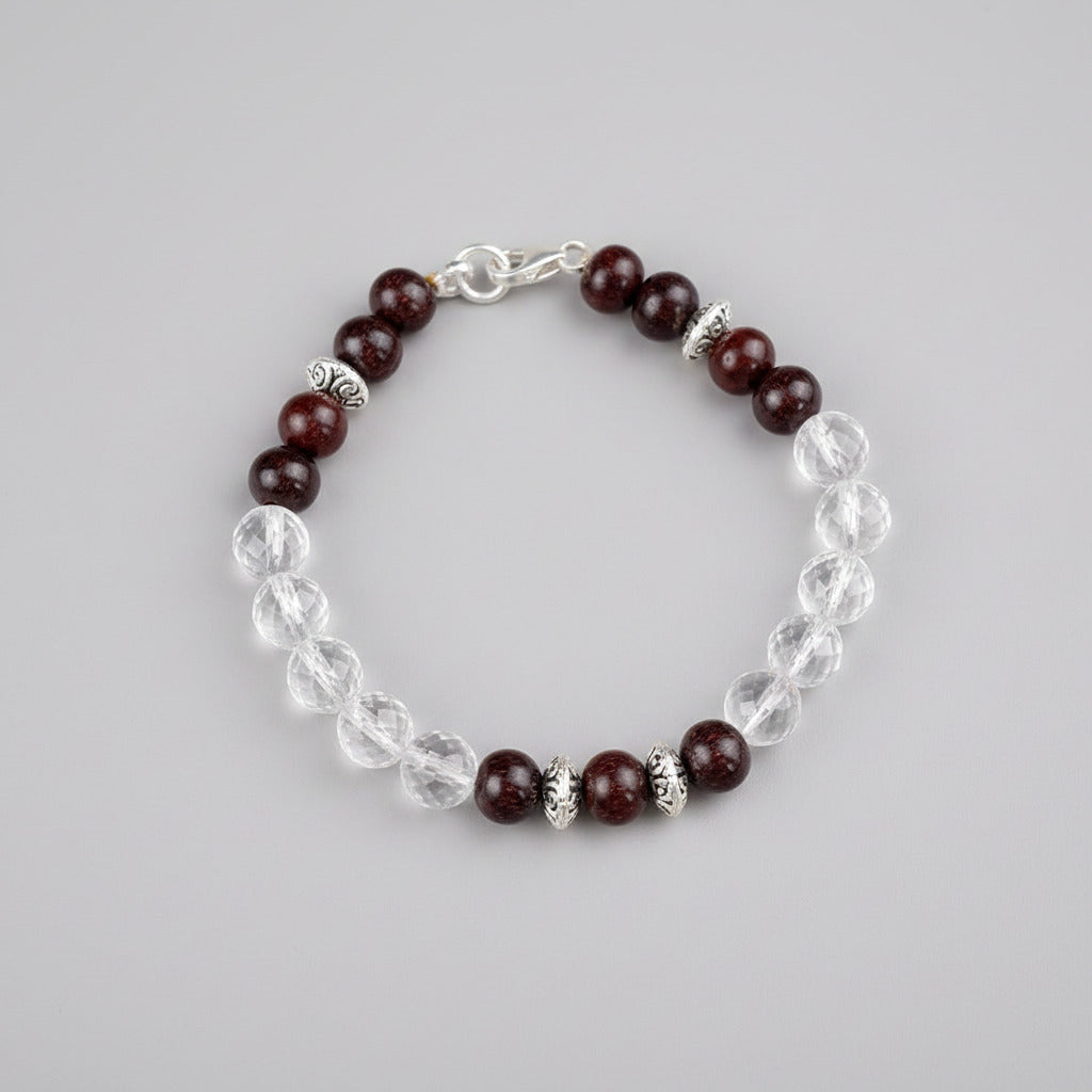 Round Faceted Sphatik & Red Sandalwood Bracelet-8 mm