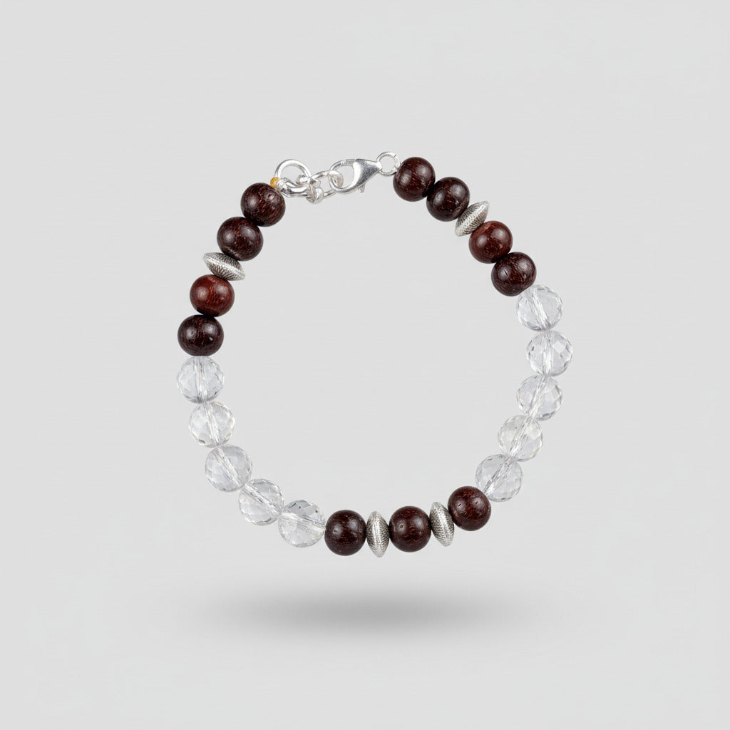 Round Faceted Sphatik & Red Sandalwood Bracelet-6 mm