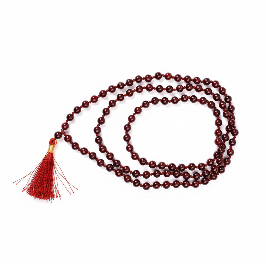 Hessonite Garnet Round Beads Mala With Knots-6 mm