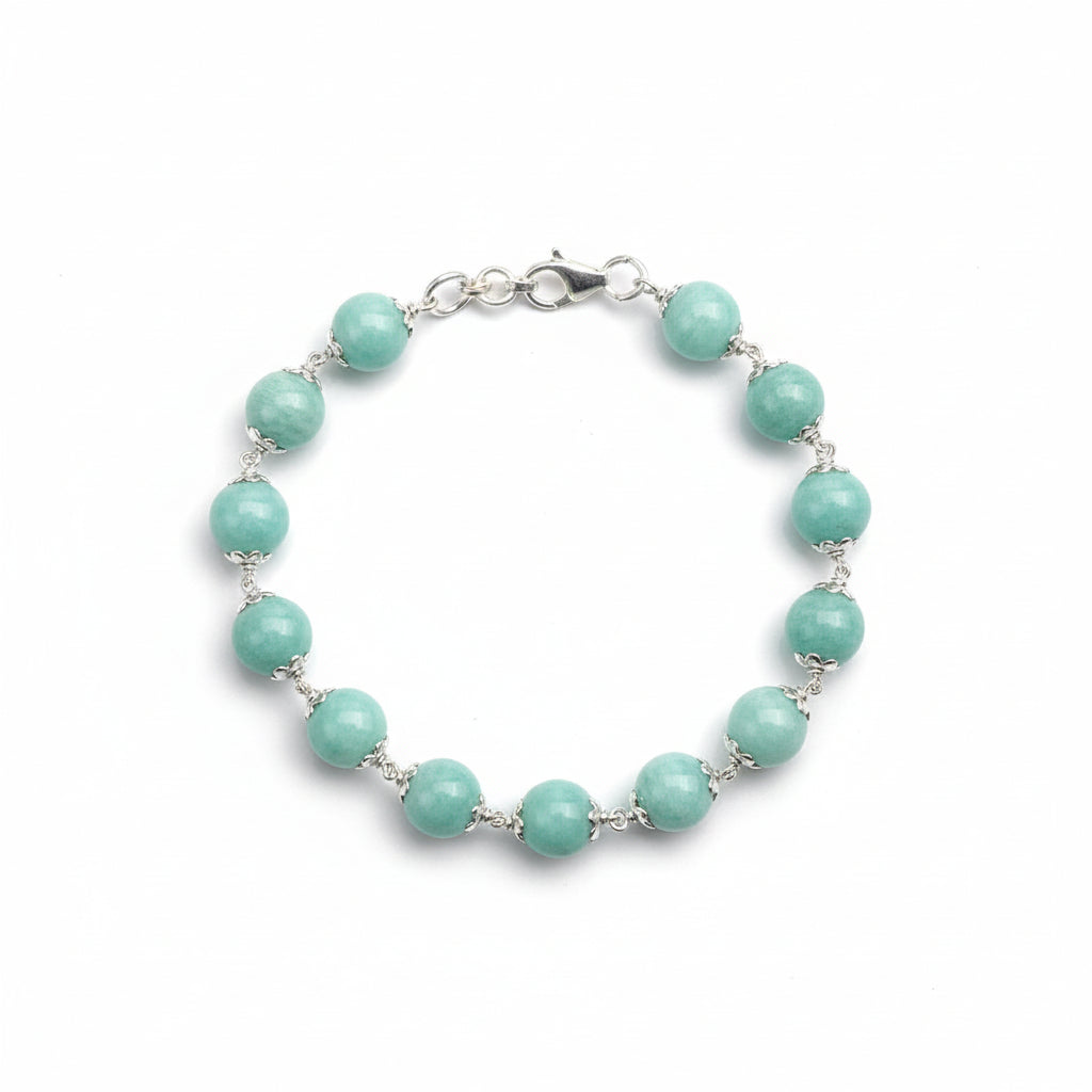Amazonite Silver Flower Caps Bracelet-8 mm
