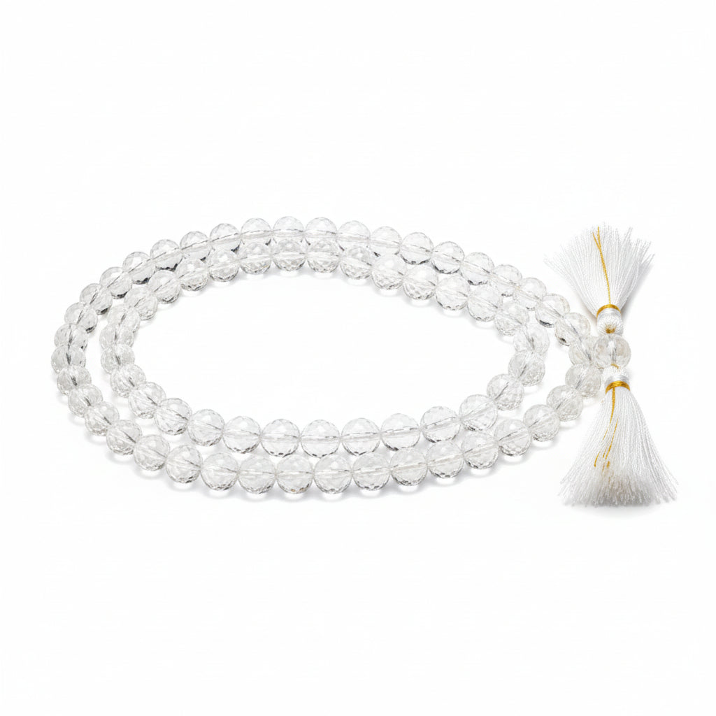 Diamond Cut Sphatik Mala-32+1 Beads (Size: 18 mm)