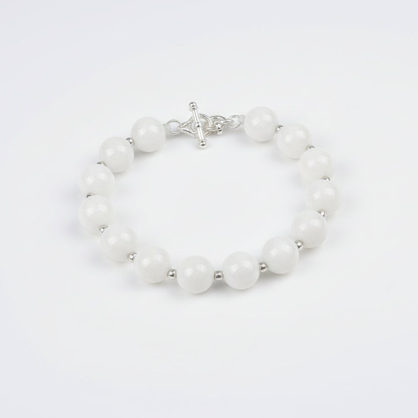 Moonstone Silver Ball Bracelet-6 mm