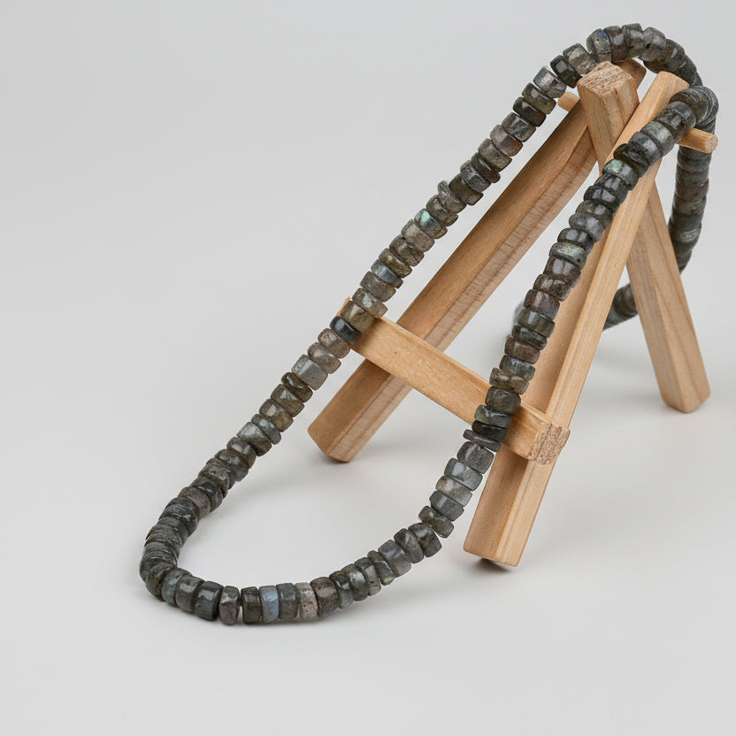 Labradorite Pipe Shaped Beads Necklace-5 to 6 mm